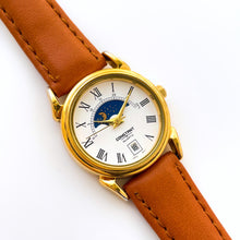 Load image into Gallery viewer, Vintage Constant Sun &amp; Moon Phase Quartz Watch with Light Brown Leather Strap
