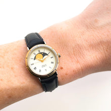 Load image into Gallery viewer, Vintage Ladies&#39; Namaste Moon Phase Quartz Watch with Black Leather Strap
