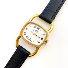 Load image into Gallery viewer, Rare Vintage Gold-Plated Bucherer Mechanical Dress Watch with Black Leather Strap
