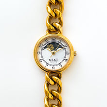 Load image into Gallery viewer, Vintage Ladies&#39; Gold-Plated Next Sun &amp; Moon Quartz Watch with Curb Chain Bracelet
