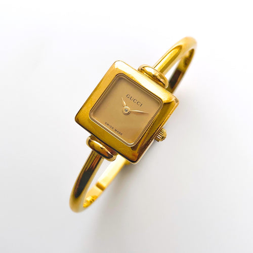 Vintage 2002 Gold-Plated Gucci 1900L Bangle Quartz Watch with Square Dial - Boxed