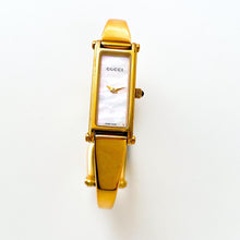 Load image into Gallery viewer, Vintage 1990s Ladies&#39; Gold-Plated Gucci 1500L Bangle Quartz Watch with Rectangular Mother of Pearl Dial - Boxed
