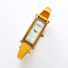 Load image into Gallery viewer, Vintage 1990s Ladies&#39; Gold-Plated Gucci 1500L Bangle Quartz Watch with Rectangular Mother of Pearl Dial - Boxed
