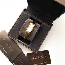 Load image into Gallery viewer, Vintage 1990s Ladies&#39; Gold-Plated Gucci 1500L Bangle Quartz Watch with Rectangular Mother of Pearl Dial - Boxed
