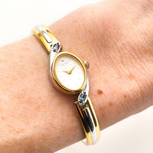 Load image into Gallery viewer, Very Rare 1990s Two-Tone Seiko Articulated Bangle Quartz Watch with White Dial and Crystal-Set Bezel
