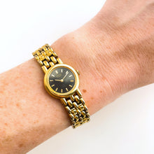 Load image into Gallery viewer, Vintage 1990s Gold-Plated Ladies&#39; Seiko Quartz Watch with Round Black Dial
