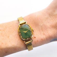 Load image into Gallery viewer, Vintage Ladies&#39; Gold-Plated Bucherer Mechanical Watch with Green Dial and Skeleton Case Back
