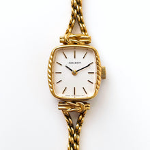 Load image into Gallery viewer, Vintage Gold-Plated Orient Ladies&#39; Mechanical Watch with Thin Chain Bracelet and Ornate Case
