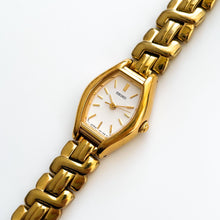 Load image into Gallery viewer, Vintage 1990s Gold-Plated Ladies&#39; Seiko Quartz Watch with White Dial and Intricate Bracelet - Boxed
