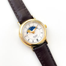 Load image into Gallery viewer, Vintage Ladies&#39; Accurist Moon Phase Quartz Watch with Black Leather Strap
