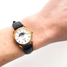 Load image into Gallery viewer, Vintage Ladies&#39; Constant Sun &amp; Moon Phase Quartz Watch with Black Leather Strap - Boxed
