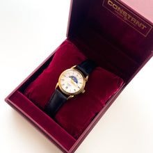 Load image into Gallery viewer, Vintage Ladies&#39; Constant Sun &amp; Moon Phase Quartz Watch with Black Leather Strap - Boxed
