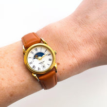 Load image into Gallery viewer, Vintage Constant Sun &amp; Moon Phase Quartz Watch with Light Brown Leather Strap
