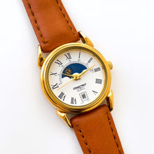 Load image into Gallery viewer, Vintage Constant Sun &amp; Moon Phase Quartz Watch with Light Brown Leather Strap
