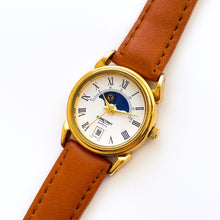 Load image into Gallery viewer, Vintage Constant Sun &amp; Moon Phase Quartz Watch with Light Brown Leather Strap
