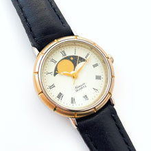 Load image into Gallery viewer, Vintage Ladies&#39; Namaste Moon Phase Quartz Watch with Black Leather Strap
