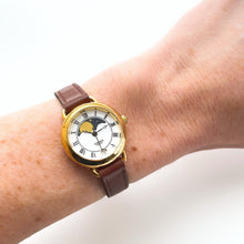 Load image into Gallery viewer, Vintage Ladies&#39; Sekonda Moon Phase Quartz Watch with Brown Leather Strap
