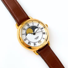 Load image into Gallery viewer, Vintage Ladies&#39; Sekonda Moon Phase Quartz Watch with Brown Leather Strap
