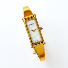 Load image into Gallery viewer, Vintage 1990s Ladies&#39; Gold-Plated Gucci 1500L Bangle Quartz Watch with Rectangular Mother of Pearl Dial - Boxed
