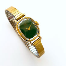 Load image into Gallery viewer, Vintage Ladies&#39; Gold-Plated Bucherer Mechanical Watch with Green Dial and Skeleton Case Back
