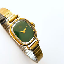 Load image into Gallery viewer, Vintage Ladies&#39; Gold-Plated Bucherer Mechanical Watch with Green Dial and Skeleton Case Back
