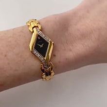 Load and play video in Gallery viewer, Very Rare 1995 Gold-Plated Asymmetrical Lassale (Seiko) Quartz Watch with Black Dial and Diamond Set Bezel
