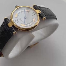 Load and play video in Gallery viewer, Vintage Ladies&#39; Cartier Must Vendome Vermeil - Gold-Plated Silver 925 with Black Dial - With Papers
