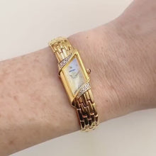 Load and play video in Gallery viewer, Rare Vintage 1990s 18ct Gold-Plated Ladies&#39; Seiko Quartz Watch With Asymmetrical Mother of Pearl Dial and Genuine Diamonds
