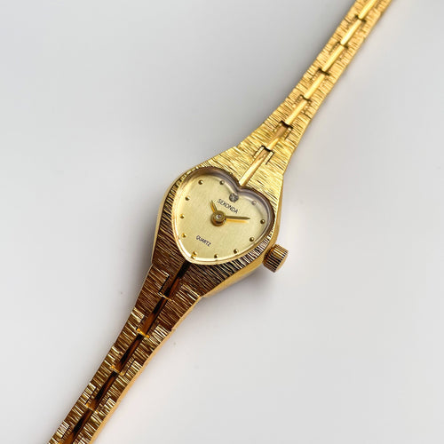 Vintage Ladies Sekonda Gold-Tone Watch with Heart Shaped Dial