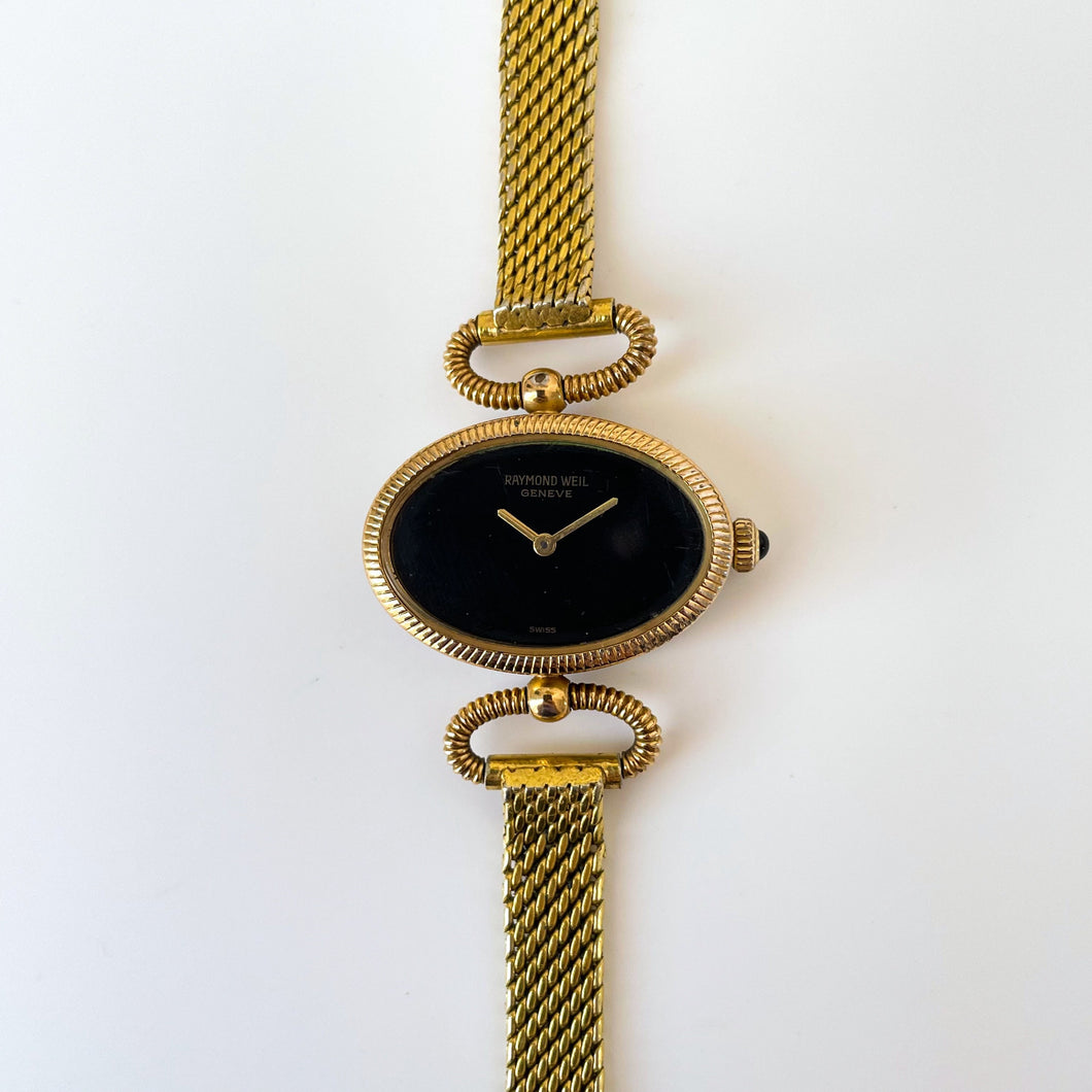 Gold-Plated Raymond Weil Mechanical Watch with Black Oval Dial