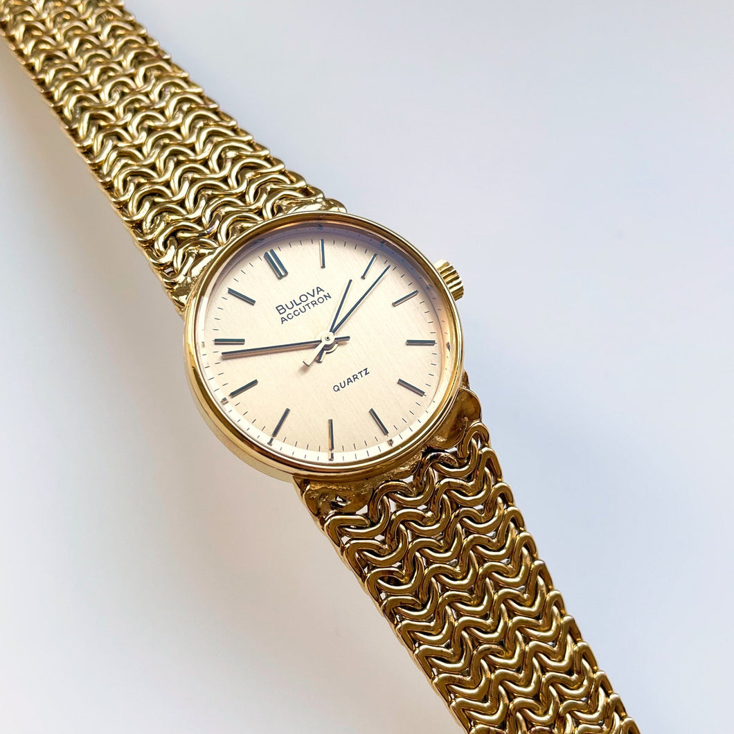 1978 Gold-Plated Ladies' Bulova Accutron Quartz Watch With Braided Mesh Bracelet