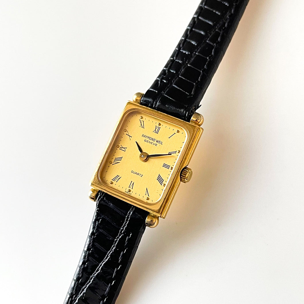 Ladies' Raymond Weil Tank Style Quartz Watch With Gold-Plated Case and Leather Strap