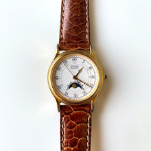 Load image into Gallery viewer, Ladies&#39; 90s Moon Phase Seiko Quartz Watch with Brown Leather Strap
