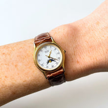 Load image into Gallery viewer, Ladies&#39; 90s Moon Phase Seiko Quartz Watch with Brown Leather Strap
