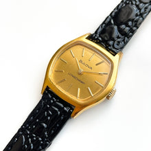 Load image into Gallery viewer, Vintage Ladies&#39; Bulova Longchamp Mechanical Watch with Black Leather Strap
