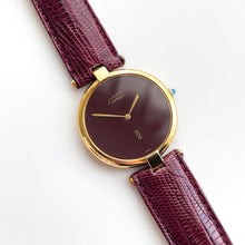 Load image into Gallery viewer, Vintage Cartier Must Vendôme Vermeil Large Quartz Watch - Gold-Plated Silver 925 with Burgundy Dial - Boxed
