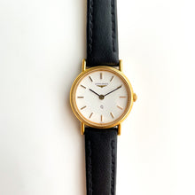 Load image into Gallery viewer, Vintage 1995 Ladies&#39; Gold-Plated Longines Quartz Watch with Black Leather Strap
