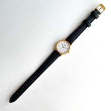 Load image into Gallery viewer, Vintage 1995 Ladies&#39; Gold-Plated Longines Quartz Watch with Black Leather Strap
