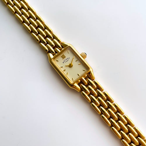 Petite Ladies' Rotary Quartz Watch With Gold-Plated Bracelet and Rectangular Dial