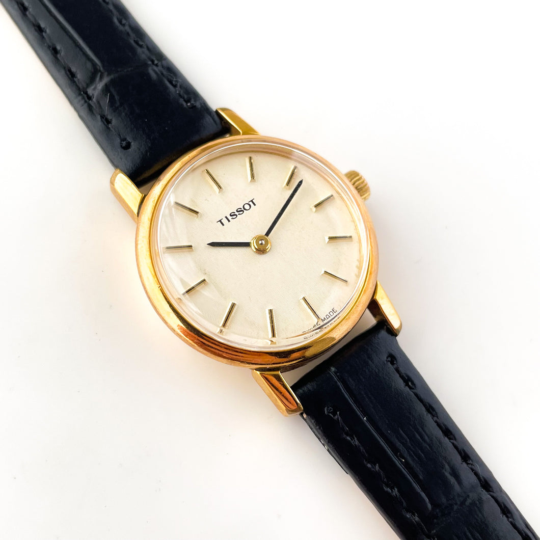 Gold-Plated Tissot Mechanical Watch with Black Leather Strap