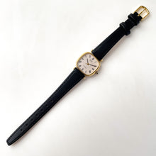 Load image into Gallery viewer, Very Thin 1980s Gold-Plated Ladies&#39; Seiko Exceline Watch with Black Leather Strap
