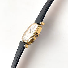 Load image into Gallery viewer, Very Thin 1980s Gold-Plated Ladies&#39; Seiko Exceline Watch with Black Leather Strap
