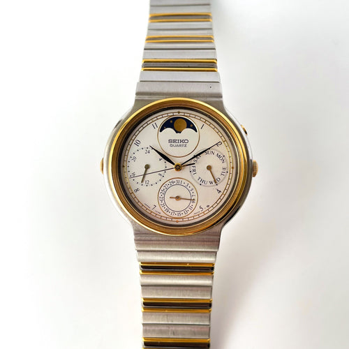 Rare Vintage 1987 Seiko Calendar Moon Phase Quartz Watch