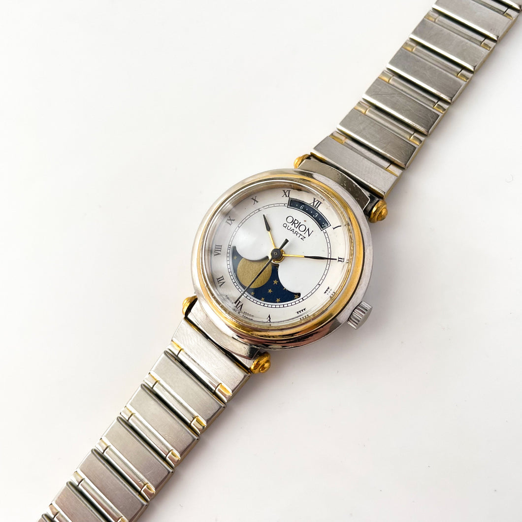 Vintage Ladies' Orion Moon Phase Quartz Watch with Stainless Steel Bracelet