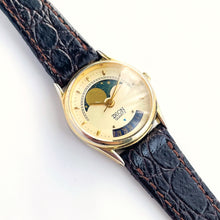 Load image into Gallery viewer, Vintage Ladies Zeon Moon Phase Quartz Watch with Dark Brown Leather Strap
