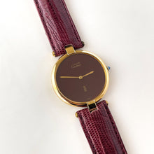 Load image into Gallery viewer, Vintage Cartier Must Vendôme Vermeil Large Quartz Watch - Gold-Plated Silver 925 with Burgundy Dial - Boxed
