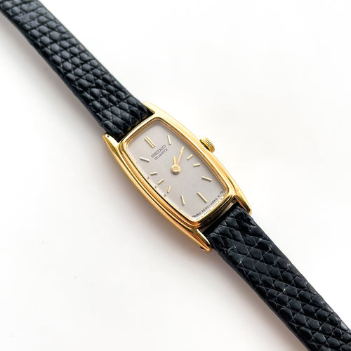 Very Thin 1980s Gold-Tone Ladies' Seiko Watch with Leather Strap