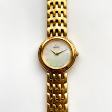 Load image into Gallery viewer, Vintage 1990s Gold-Plated Ladies&#39; Seiko Quartz Watch with Round Mother of Pearl Dial
