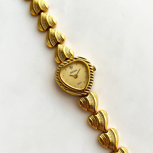 Ladies' Sekonda Gold-Plated Quartz Watch with Heart Shaped Dial