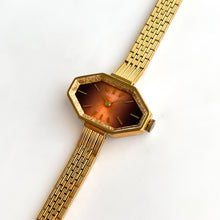 Load image into Gallery viewer, 1970s Gold-Plated Citizen Mechanical Watch with Octagon Case and Orange Dial
